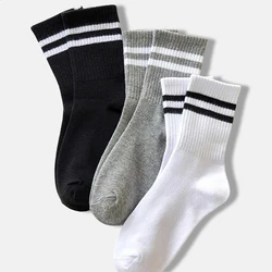 3 Pairs Women Parallel Bar Striped Socks Fashionable Versatile Trendy Creative Socks Comfortable Lightweight Mid Length Socks