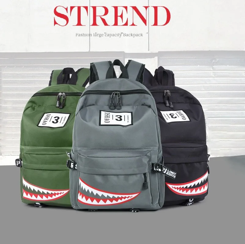 School bag men shark backpack students waterproof bookbag funny animal mouth printed schoolbags big capacity couple travel bags