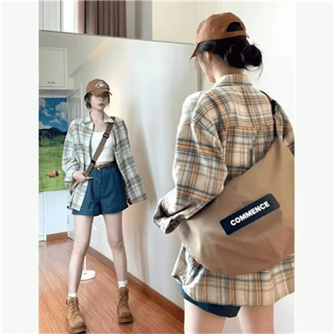 

Faionable Plaid Long Sve Ladies irt Casual Loose Korean Design Sense Blouse Outerwear Autumn New Sle Versatile Women...