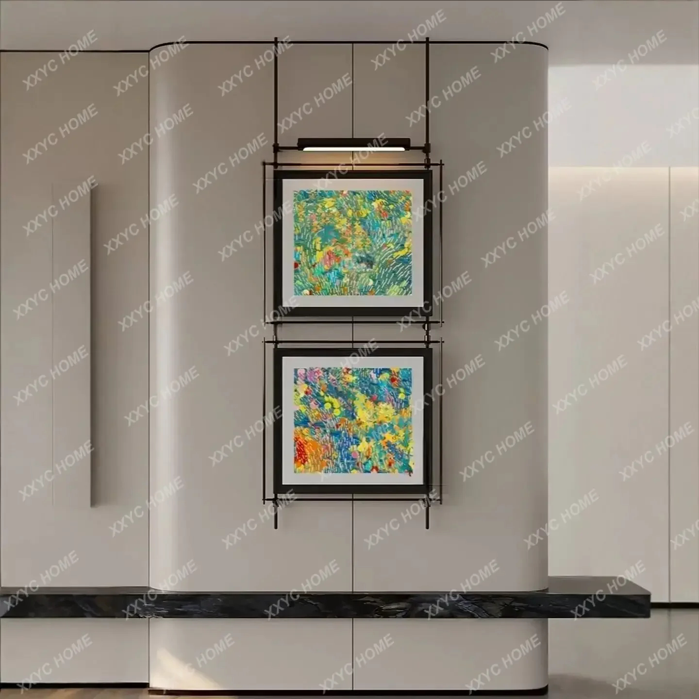 New Chinese-style premium atmosphere private room lighting painting wall lamp hotel clubhouse metal boom hanging painting
