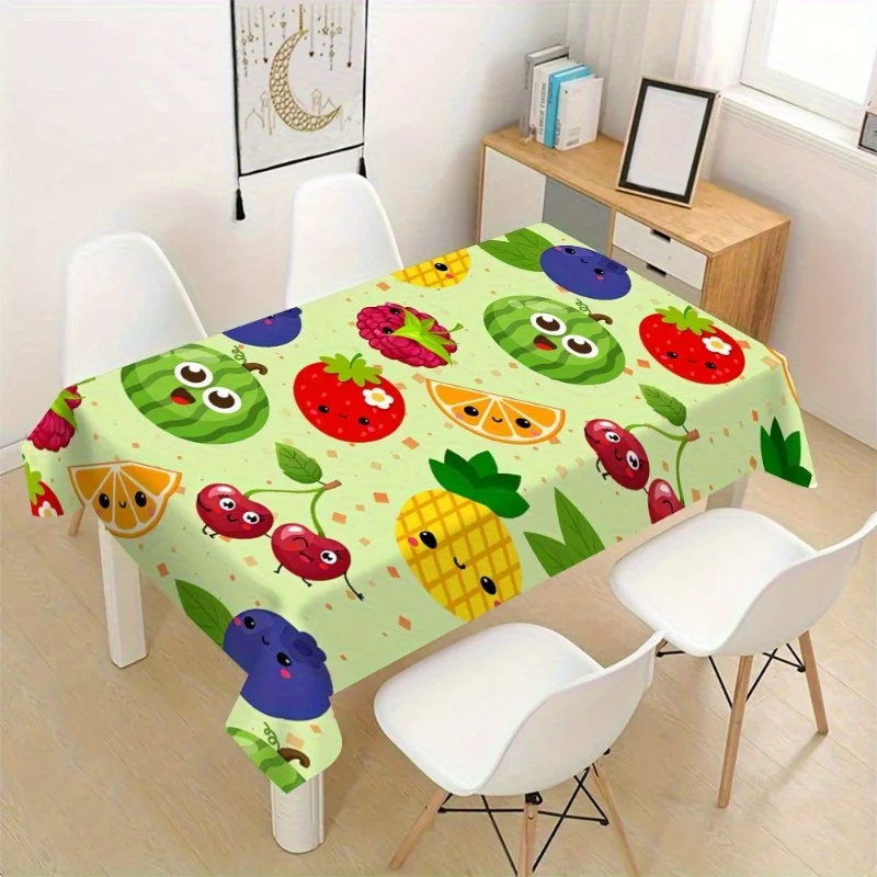 1pc Vibrant Fruit Print Party Tablecloth - Fun Strawberry Pineapple Citrus Pattern Durable Material Suitable For Picnics Parties
