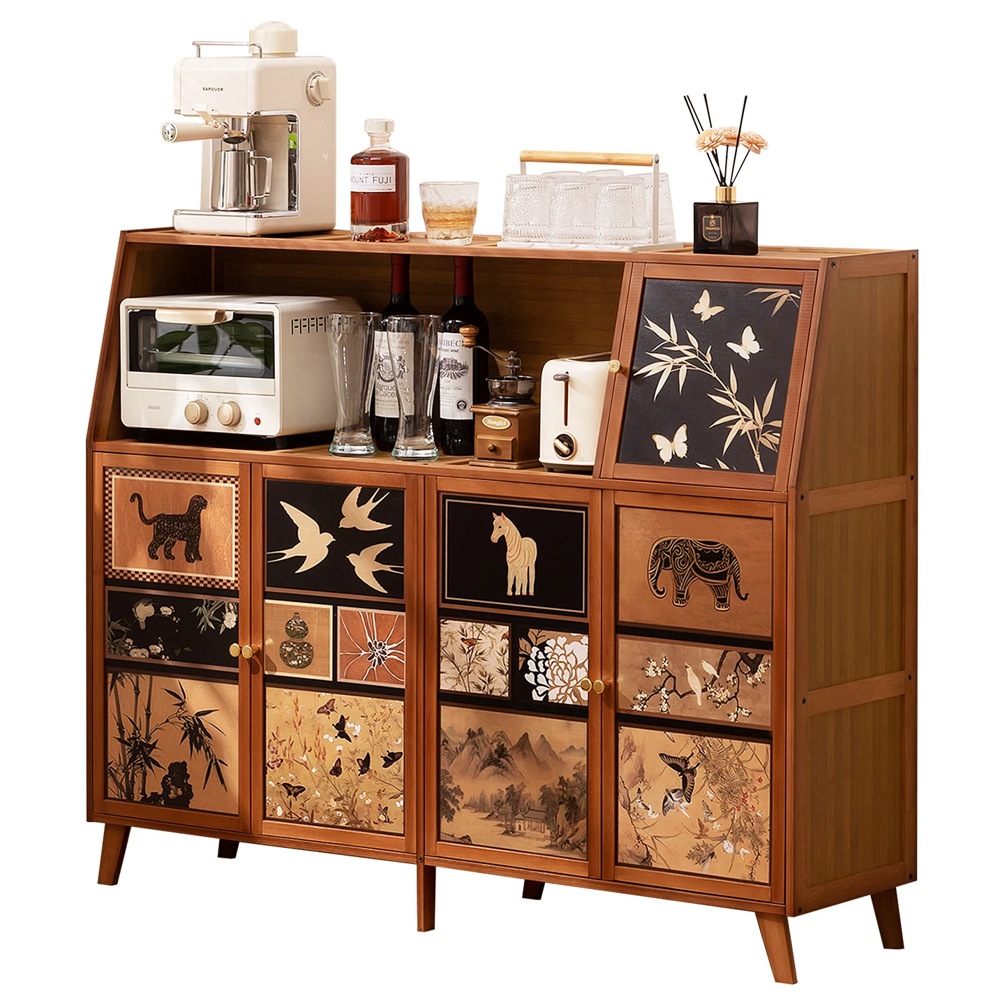 Side cabinet Household antique style wall integrated locker Living room coffee cabinet Multifunctional kitchen cabinet Tea cabin