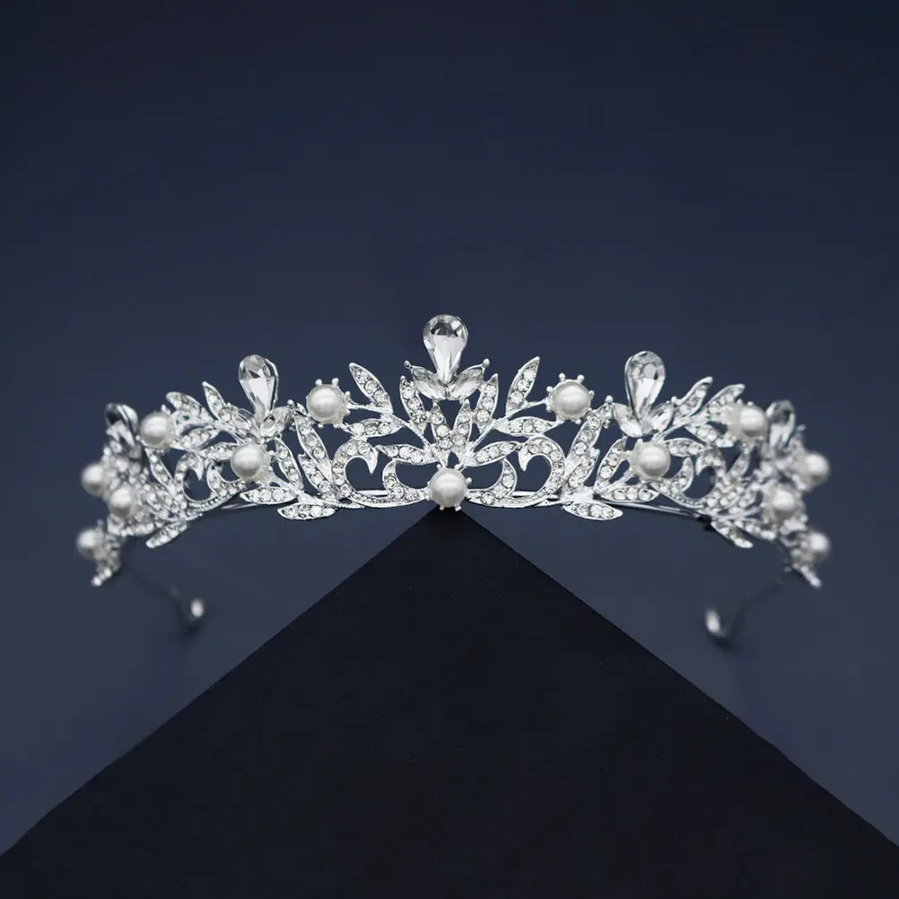 1Pcs Pearl Crown Rhinestone Hair Hoop Elegant Wedding Headband for Brides Bridal Party Festival Cosplay Sparkling Hair Accessory