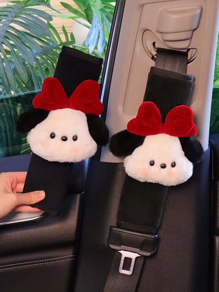 New Cute Cartoon Bow Dog Car Seatbelt Cover Safety Belt Harness Cushion Auto Shoulder Strap Protector Pad dla dzieci Ladies — zdjęcie 2