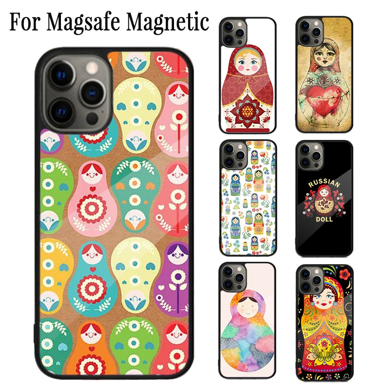 Russian Dolls Matryoshka Magnetic Phone Case Coque For iPhone 16 15 14 Plus 13 12 Mini 11 Pro Max Magsafe Wireless Cover