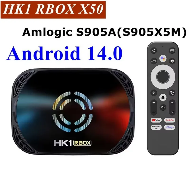 HK1 RBOX X50 Smart TV Box Android 14 Amlogic S905A 4K HD WIFI6 BT5.0 1000M LAN Set Top Box 4GB 128GB Reproductor Multimedia