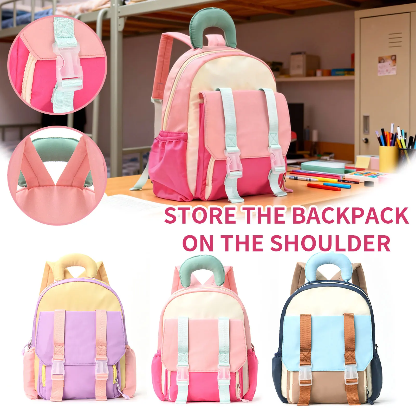 

Color Matching Children's Backpack Cute Kindergarten Schoolbag Leisure Travel Contrasting Color Backpack
