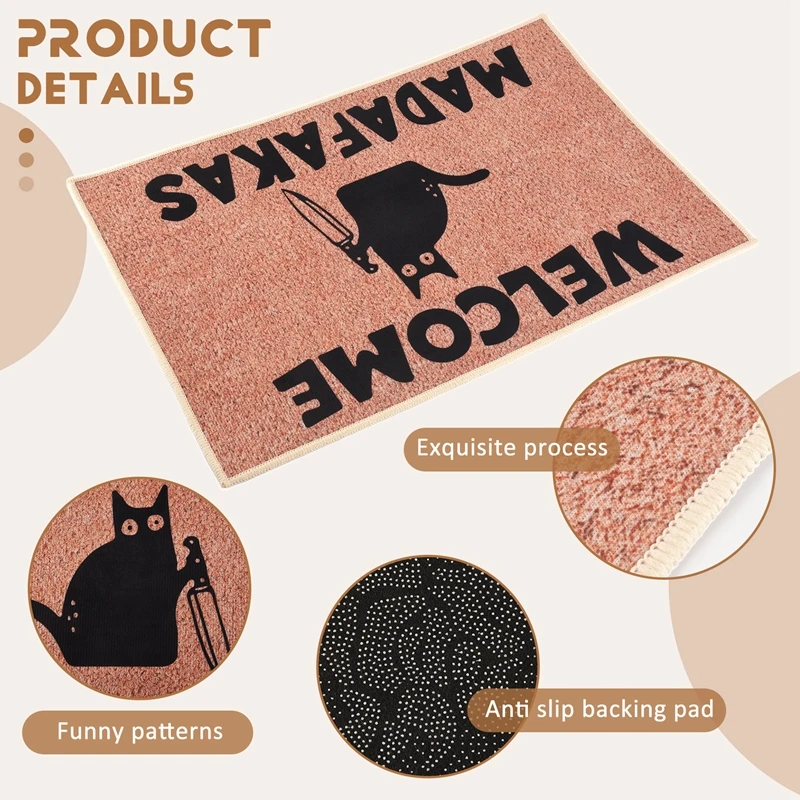 Dark Cat Welcome Madafakas Full Print Doormat Fun Doormat Home Decor Kitchen Bathroom Decor Give People Fun Gifts-ABFB