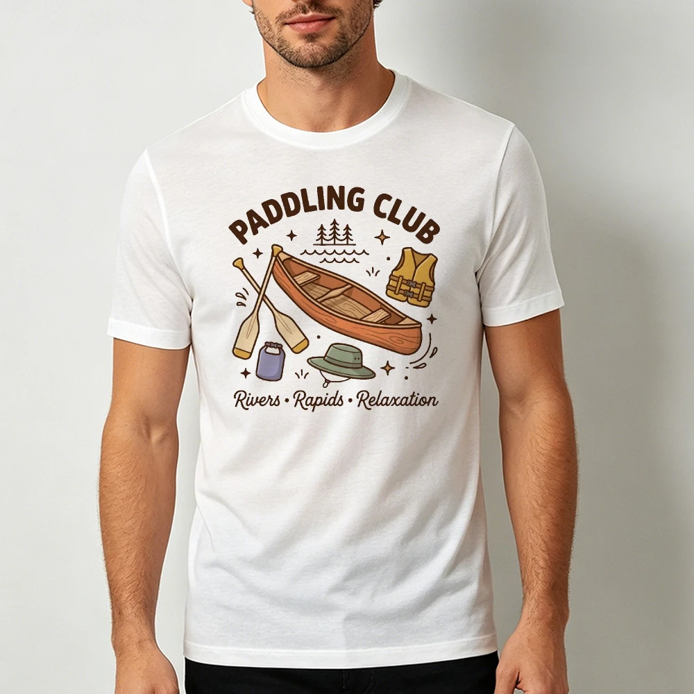 Paddling Club Canoe River Rapids Graphic Men Summer T Shirt Kayaking Outdoor Leisure Cute Short Sleeve Daily Top