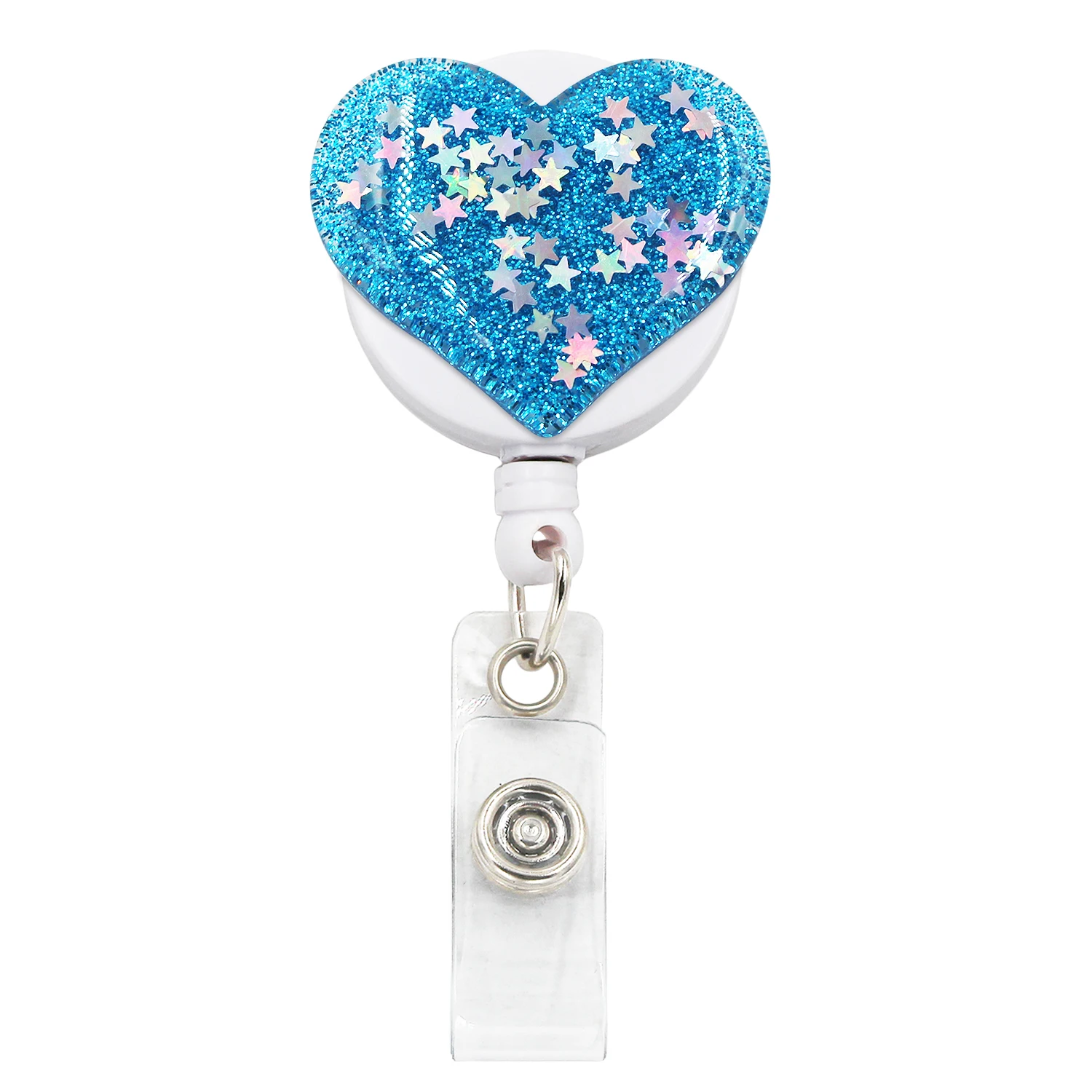 4pcs Lot Bling Heart Retractable Badge Clip Pull ID Card 3D Badge Holder For Nurse Student Hospital Office Card Holders