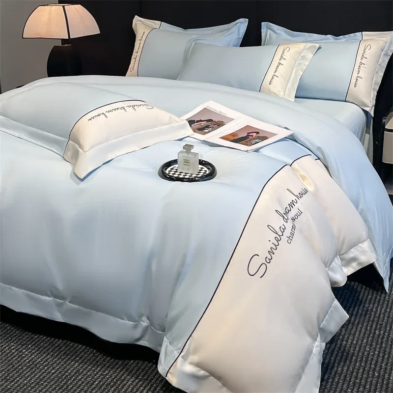 

European ice silk four-piece set silky smooth sleeping naked light luxury high-end sense summer sleeping naked sheets bedding