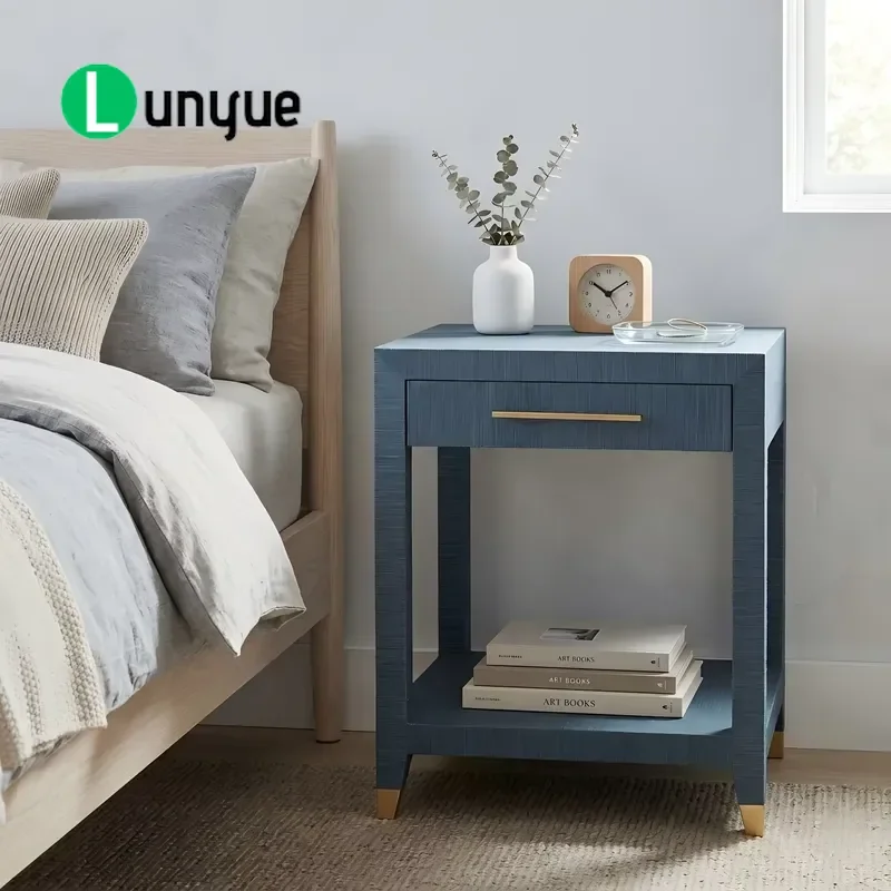 Modern Solid Wood Bedside Table with Single Drawer and Gold Pull Handle Eco-Friendly Customizable Nightstand for Bedroom