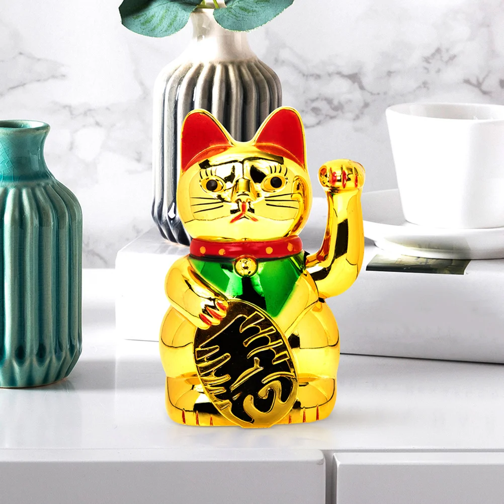 Lucky Cat Waving Arm Gold Maneki Neko Fortune Cat Chinese Ornaments Wealth Money Good Luck Cat Figurine Feng Shui Welcoming