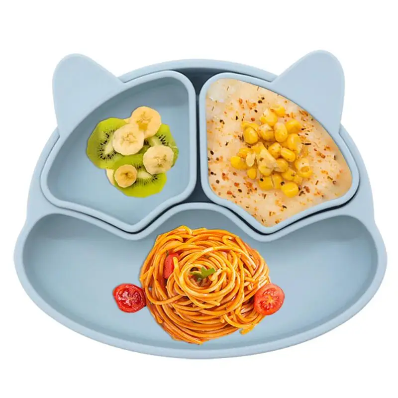 Baby Safe Sucker Silicone Dining Plate Solid Cute Cartoon Children Dishes Suction Toddle Training Tableware Baby Feeding