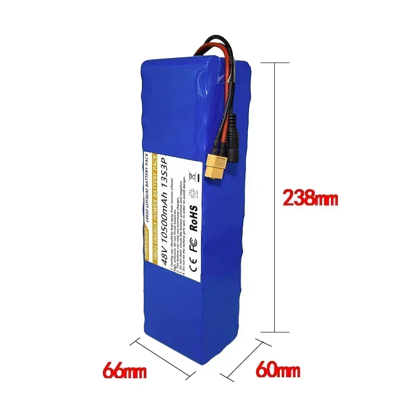 48V Battery 10.5Ah 13S3P XT60 DC 18650 Lithium ion Battery Pack for ebike electric motor battery 48v 500W with BMS 54.6v charger