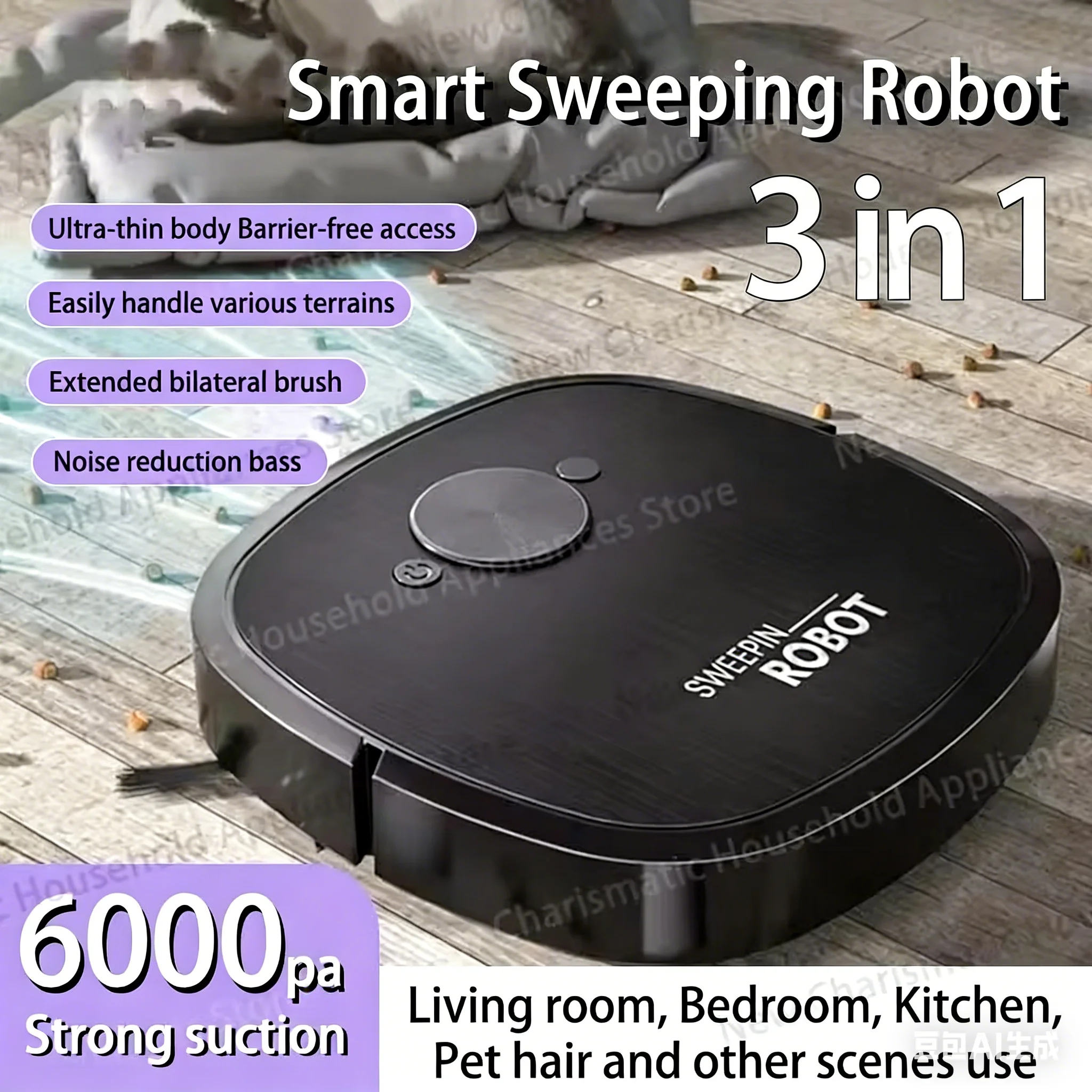 New 3-in-1 Robot Vacuum Cleaner USB Charging Home Fully Automatic Sweep Robot Integrated Sweep Suction Mopping & Sterilization
