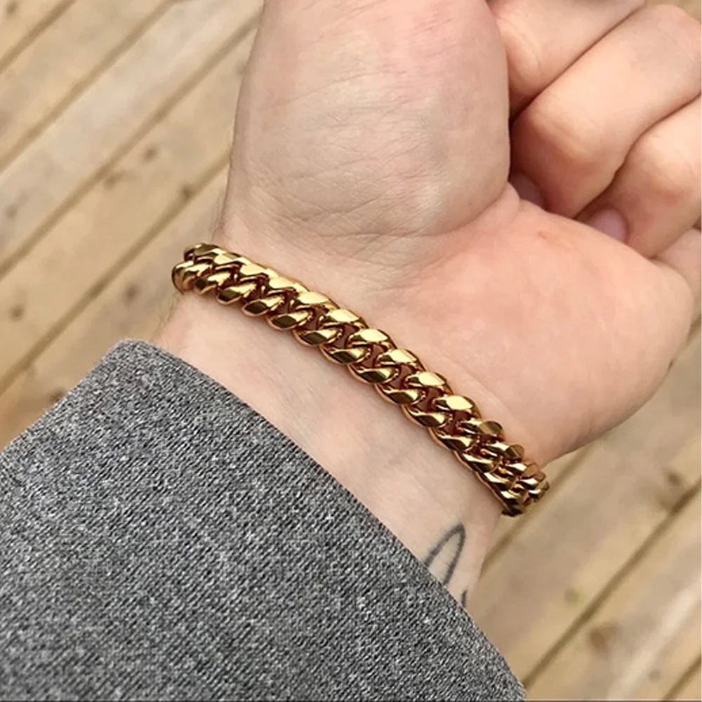 HIYEE Men\'s Simple 5-8mm Stainless Steel Curb Cuban Link Chain Bracelets for Women Unisex Wrist New Fashion Jewelry Gifts