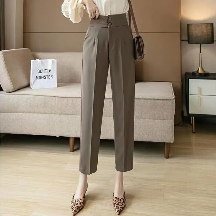 Suit Pants for Women in Spring and Autumn Straight Tube Loose and Hanging High Waist Slimming Smoke Tube Pants Casual Pants