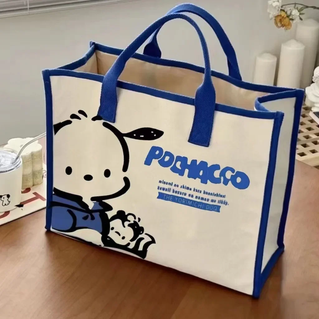 Sanrio Pochacco Canvas Handbag Cute Women's Fashion Crossbody Bag Kawaii Large Capacity Shoulder Bag Student Handbag