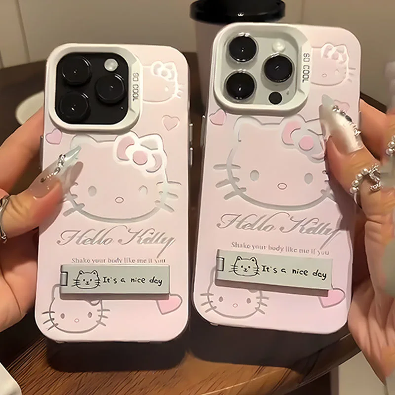 Luxury Pink HelloKitty With Bracket Phone Case For iPhone 17 16 15 14 13 12 11 ProMax XR XS 8 Plus Soft Anti Drop Silicone Cover - náhled 3