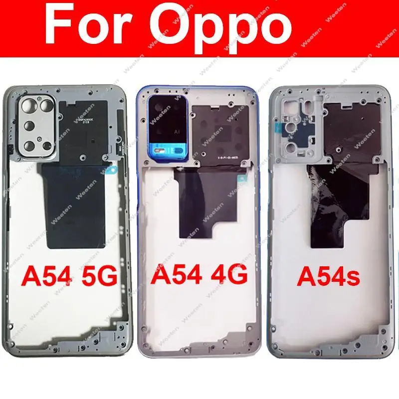 Cubierta de bisel de carcasa de marco medio para OPPO A54 A54S 4G 5G, marco medio con botón lateral, piezas de lente de marco de cámara