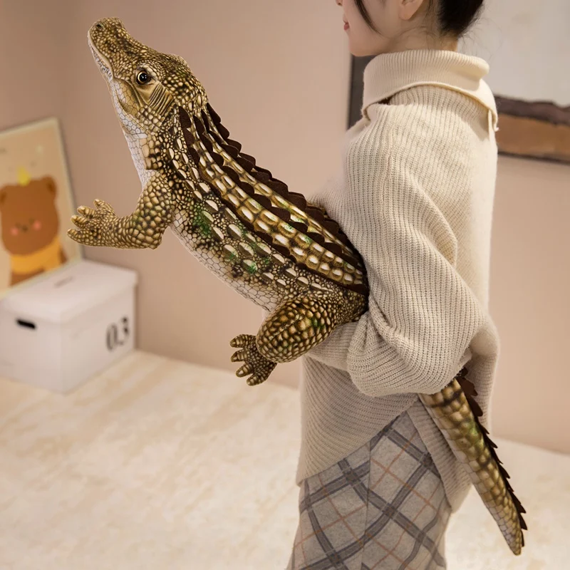 65/90CM Simuliertes Krokodil-Plüschtier Weiches Gestopftes Lebensechtes Grün-Grau-Braunes Riesiges Alligator-Sofakissen – Detail 10
