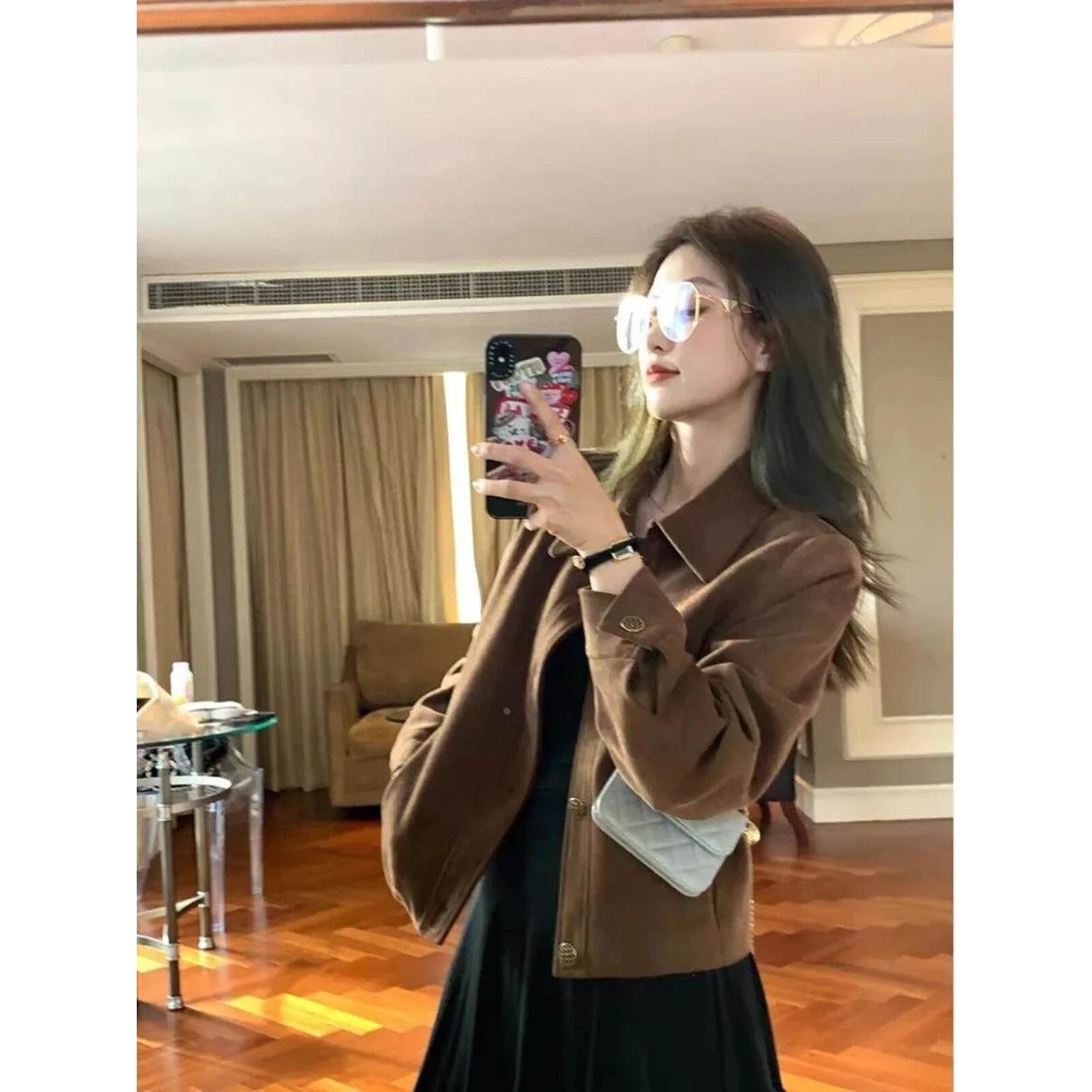 Caramel Deer Suede Jacket Women's Short 2026 Spring Autumn Casual Loose Retro Small Size Jacket Top for Ladies