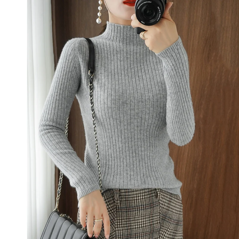 

Women Semi-Turtle Neck Sweaters Autumn Winter Slim Pullover Lady Basic Tops Casual Soft Knit Sweater Soft Warm Elasticity Jumper