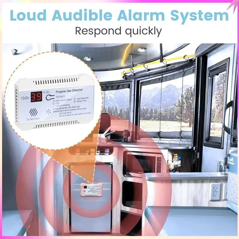B68C 3X Propane Detector 12V LPG Natural Gas Sensor Leak Alarm 85DB Siren For Car RV Home Digital Propane Tester Meter(White)