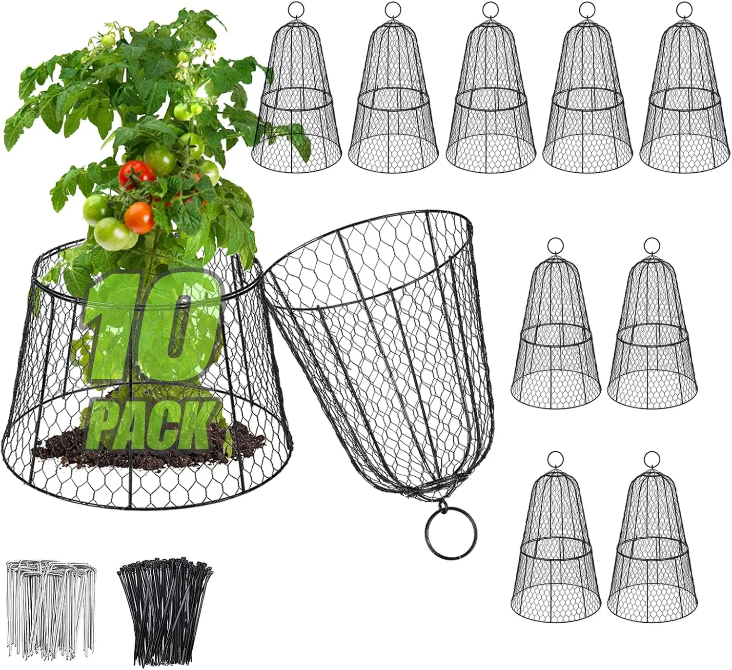 

Cloche Plant Protectors from Animals - 17.3" Hx11.8 D Chicken Wire Plant Covers with Removable Flip-Top Design, Rustproof Metal