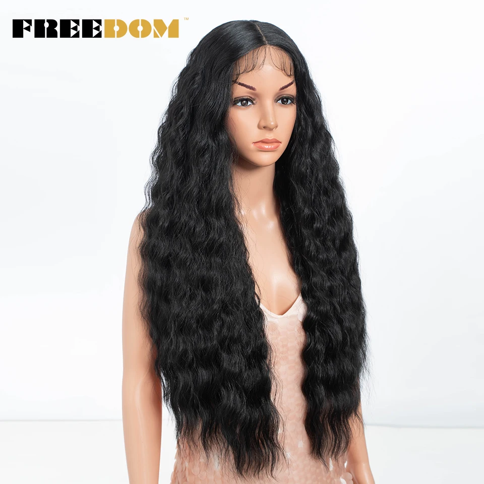 FREEDOM Synthetic Lace Front Wigs For Black Women Long Deep Curly Wavy Lace Wig 30 Inch Ombre Blonde Lace Wig Cosplay Wigs