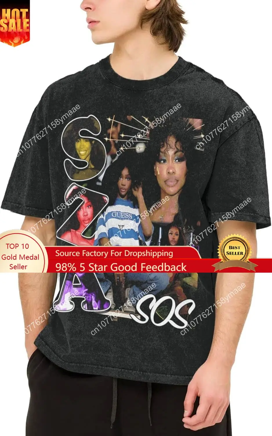

SZA Singer Men's Rapper Style T-Shirt Singer Music Print Tee Retro Drop Shoulder Washed Style Soft Loose Top Unisex