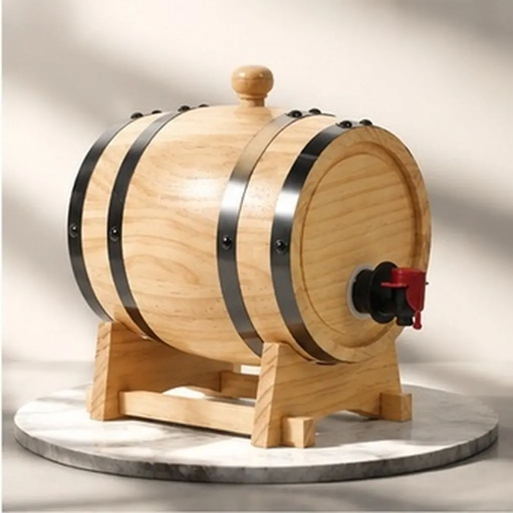 1Pcs Wooden Wine Aging Barrel with Stand Spigot Bung Wine Dispenser for Home Bar Beer Storage Bucket Red Color