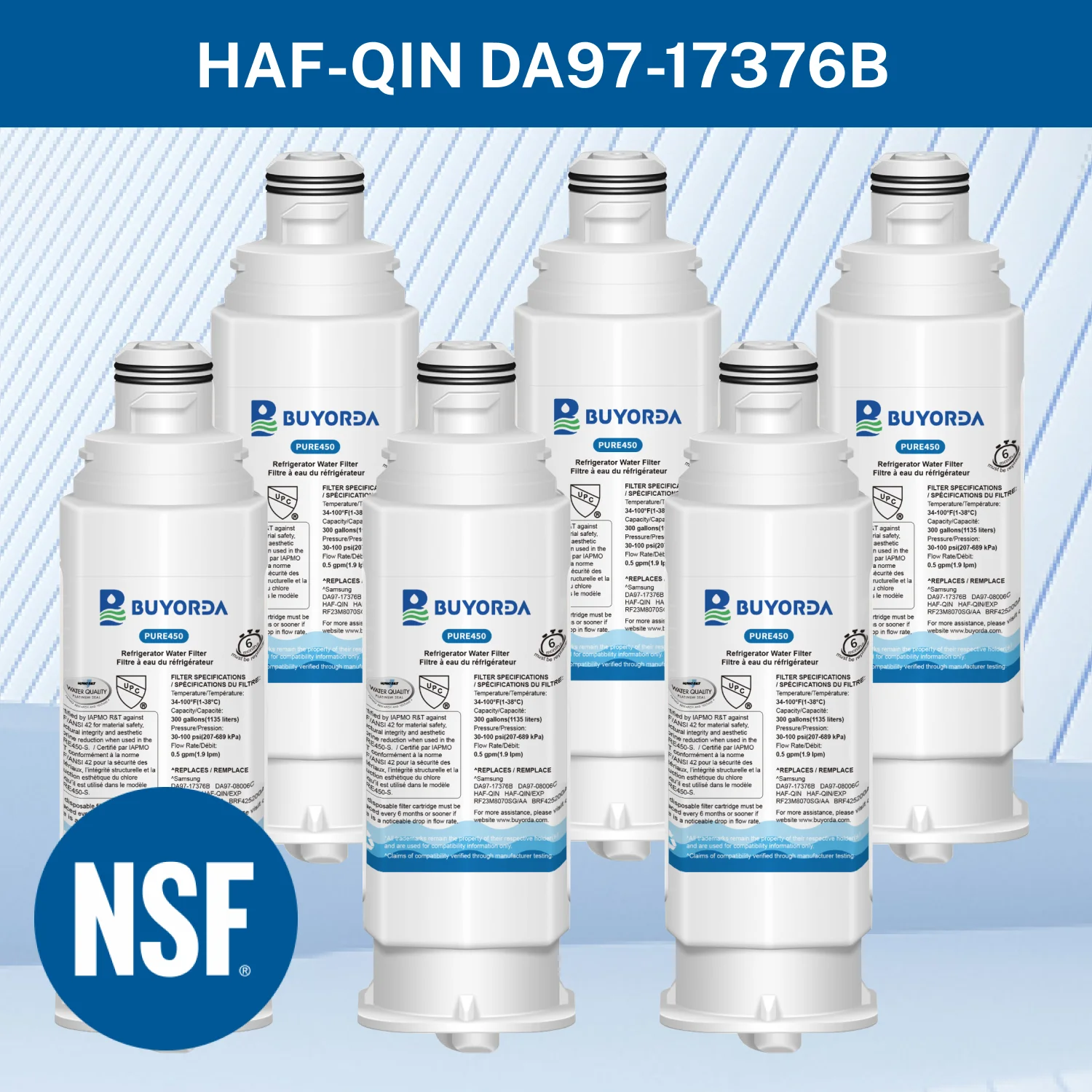 فلتر مياه بديل HAF-QIN لثلاجة لـ for Samsung DA97-17376B HAF-QIN/EXP DA97-08006A DA97-08006B، تركيب سهل، عبوة من 6