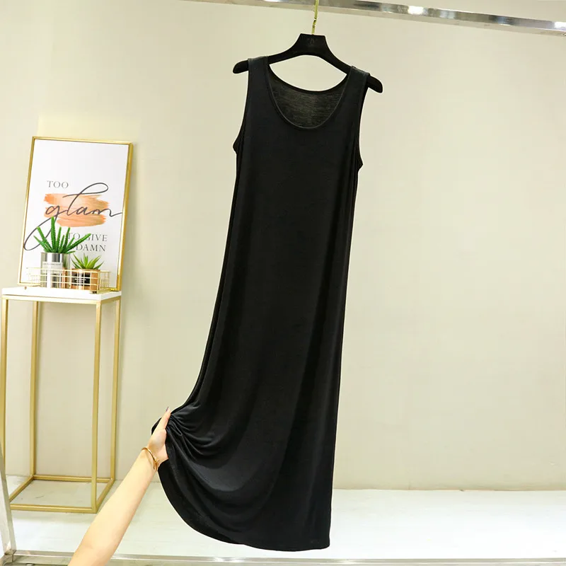 Cool Thin Summer Sleepwear For Women Outfit Night Shirt Sleeveless Long Dress Sexy Cotton Nightgowns Female Vest Nightdress