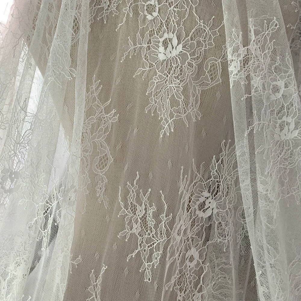 Good Quality Eyelash Chantilly Lace Tissue for Wedding Gowns Off White Black Women Dress Making Lace Sewing Material SOFT