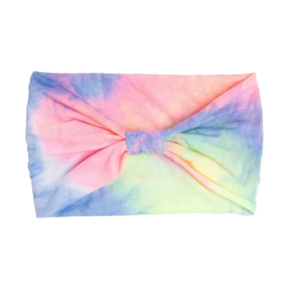 Bowknot Turbans Colorful Tie Dye Headwrap Cotton Elastic Yoga Headband Charming Unisex Wide Headband Running