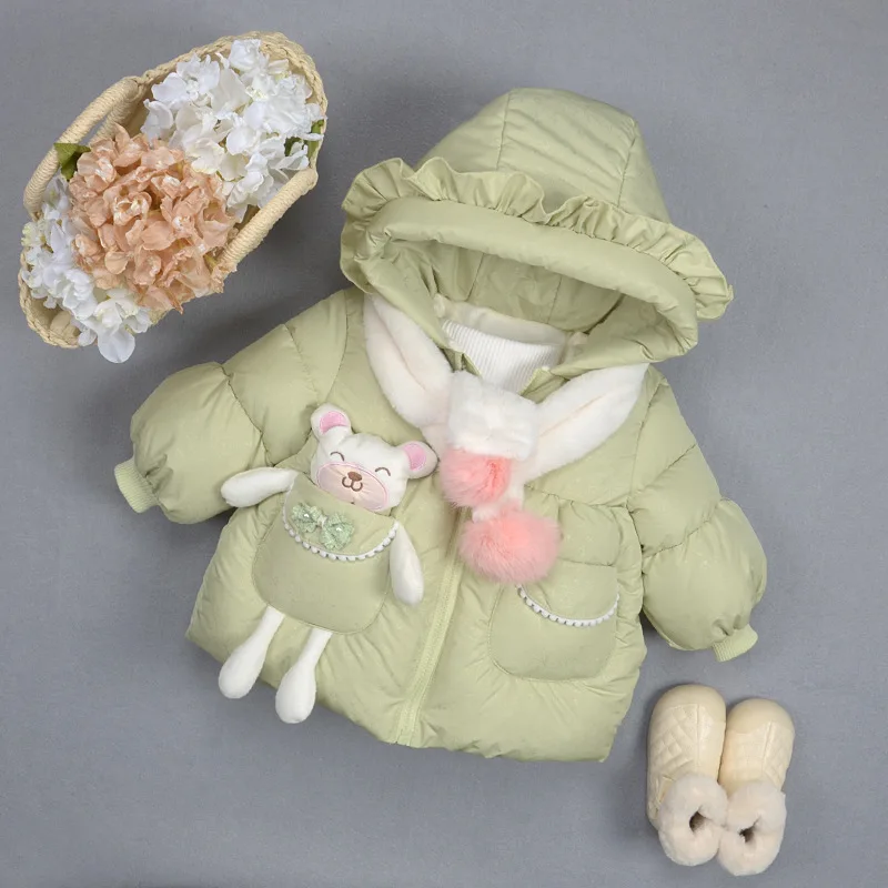 

Girl Velvet Cotton Coat Autumn Winter New Cotton Padded Jacket Medium Length Coat Cotton Clothes Kids Girls Clothes