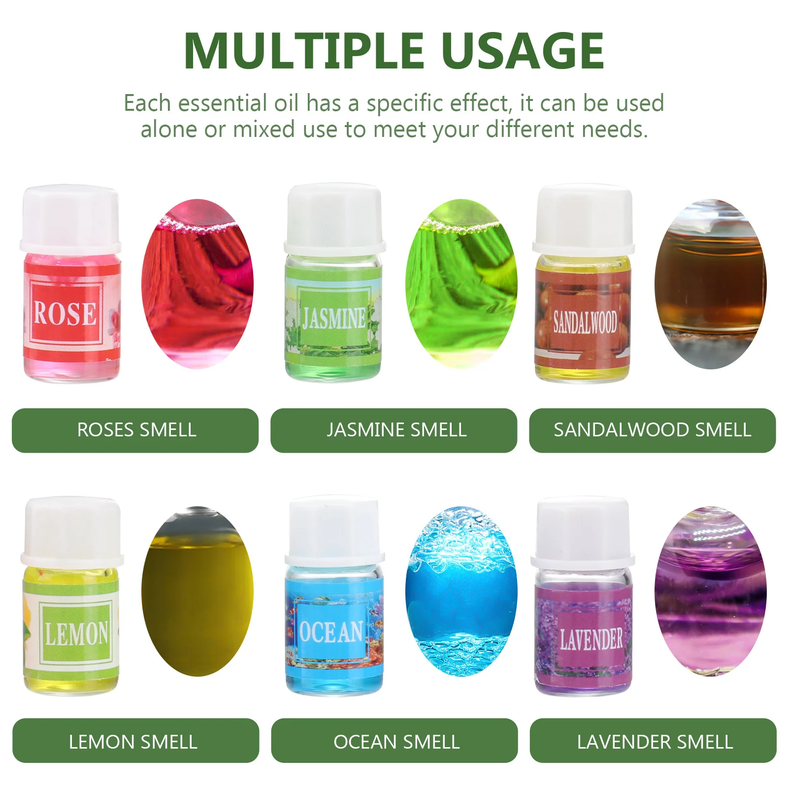 6Pcs Fragrant Essential Oil Set Rose Jasmine Sandalwood Lavender Aromatherapy Oil for Spa Diffuser Home Care