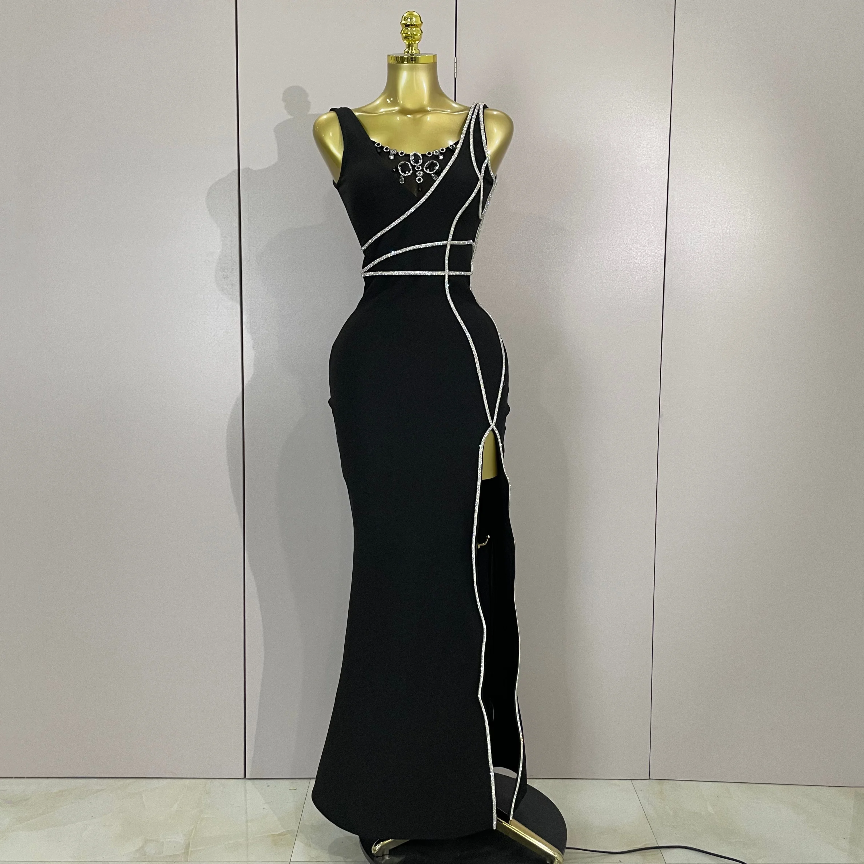 Damskie luksusowe sukienki urodzinowe, seksowne, z koralikami, czarne, maxi, długie, bandażowe sukienki 2025, nowe, wieczorowe, klubowe, dzianinowe, obcisłe ubrania na imprezę.