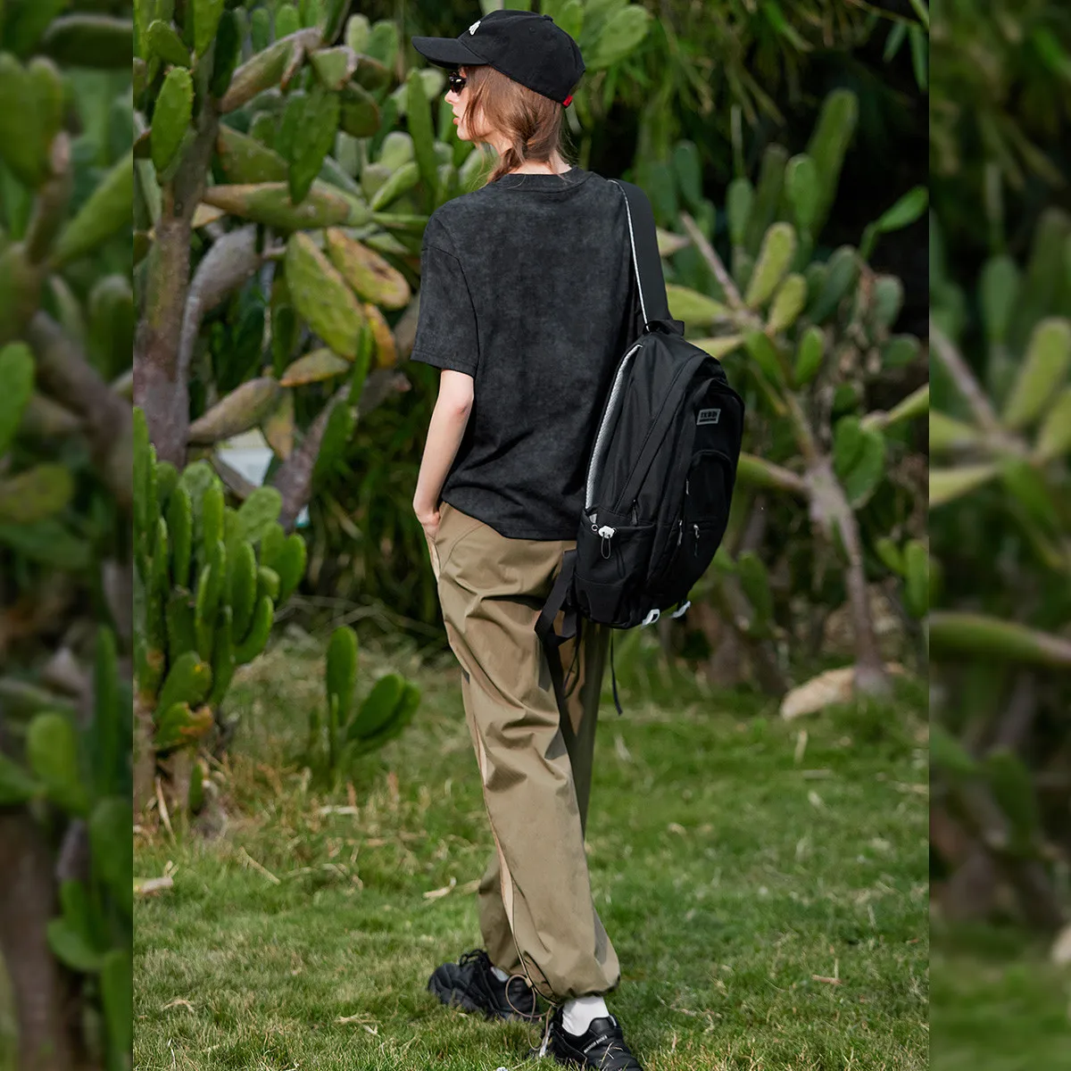 LOUIS YAO 2025 edición de verano gradiente letra impresa manga corta Casual moda cuello redondo tela Floral suelta camiseta de mujer