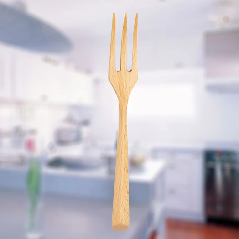 شوكة خشب الزان قابلة لإعادة الاستخدام، أداة مطبخ خشبية صديقة للبيئة ومضادة للصدأ، طعام غربي، كعكة فواكه، خبز، أدوات مائدة ممتازة #5