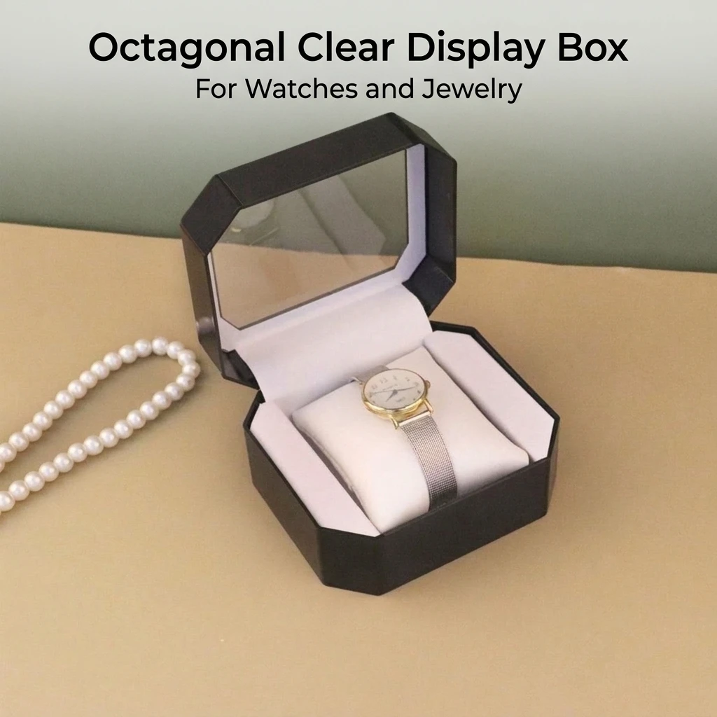 Clear Plastic Watch Display Box for Retail Store Countertop Jewelry Showcase Organizer Anti Slip Base Durable Gift Case