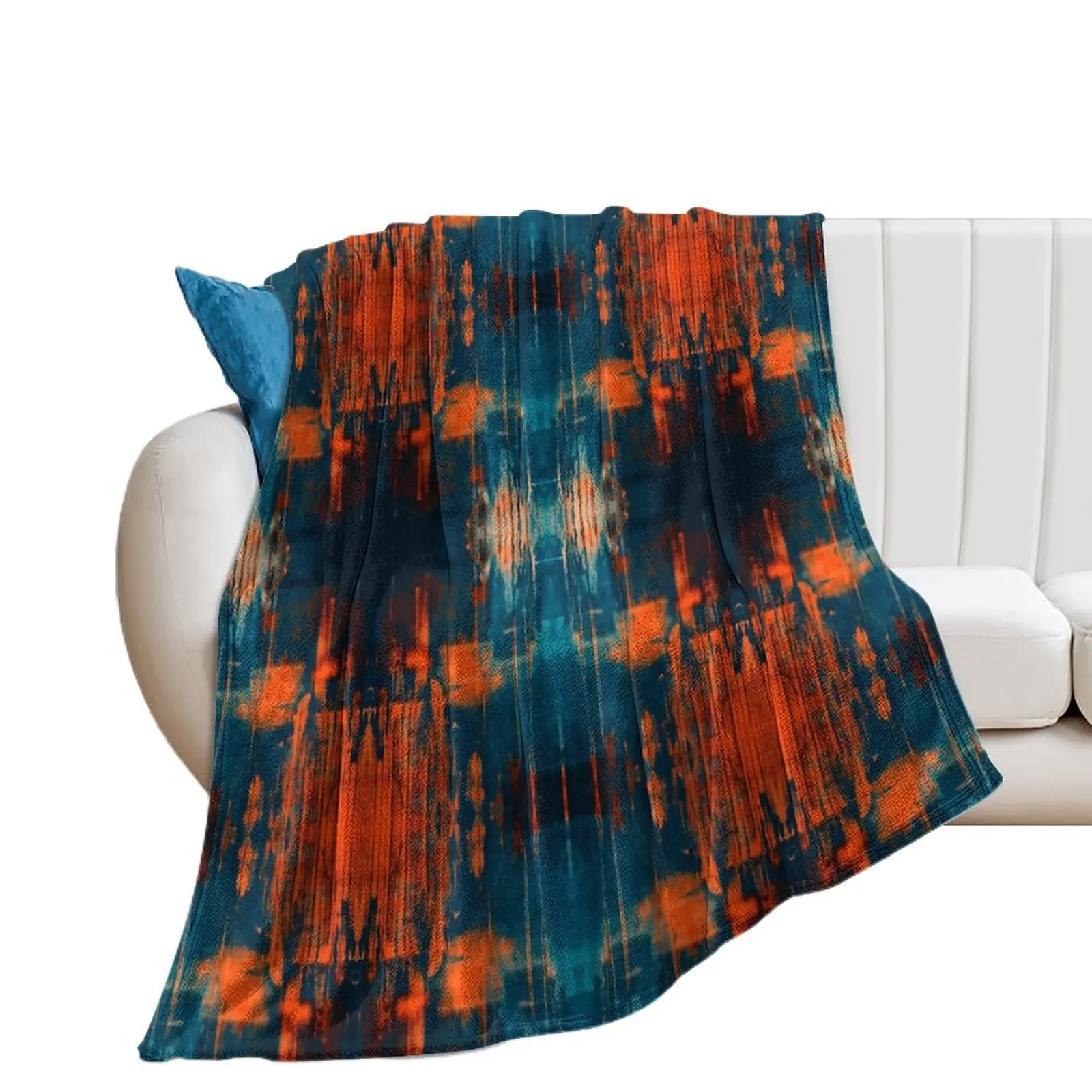 Grunge burnt orange, teal, blue, navy , orange, and black painting grafitti abstract art print Throw Blanket for sofa Blankets