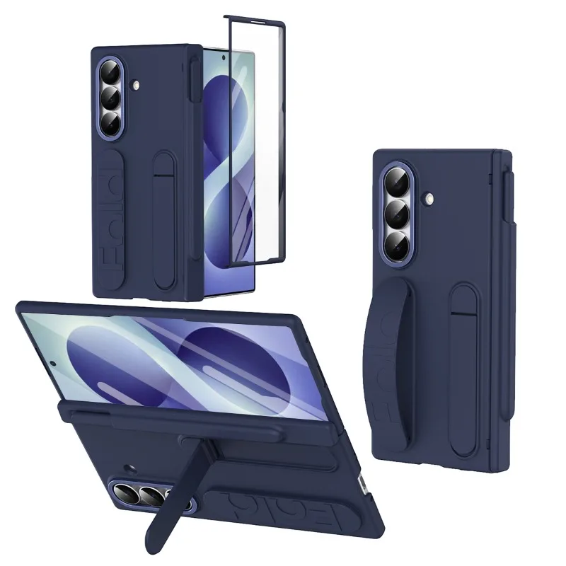 Case for Samsung Z Fold 8 Ultra Grip Ring Integrated Stand Transparent Glass Film Pen Slot with Stylus Shockproof Cover