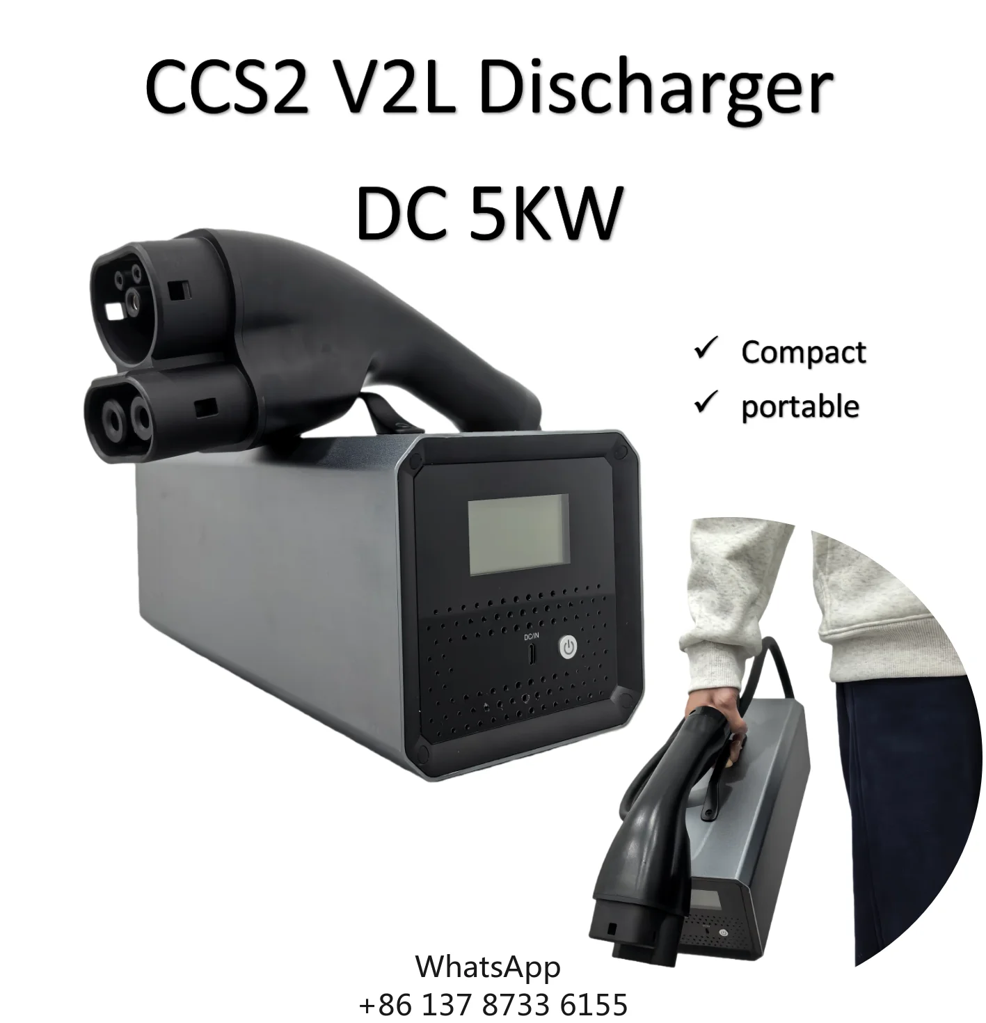 Longood Compact Portable DC CCS2 V2L Discharger Inverter 5KW 220V For Electric Vehicles Outdoor Indoor
