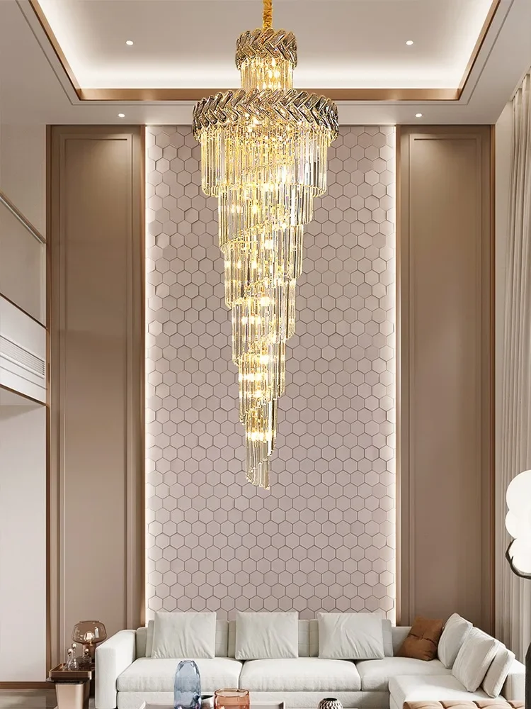 hollow crystal chandelier for living room staircase light luxury lighting lamp hotel lobby light villa e duplex hall espiral pos moderno 2024 01