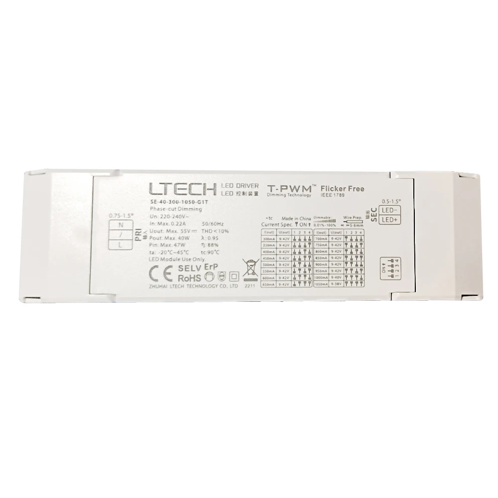 LTECH Led Triac Driver 220V-240V Input 40W 300-1050mA CC Output Constant Current Intelligent Power Supply Lighting Transformer