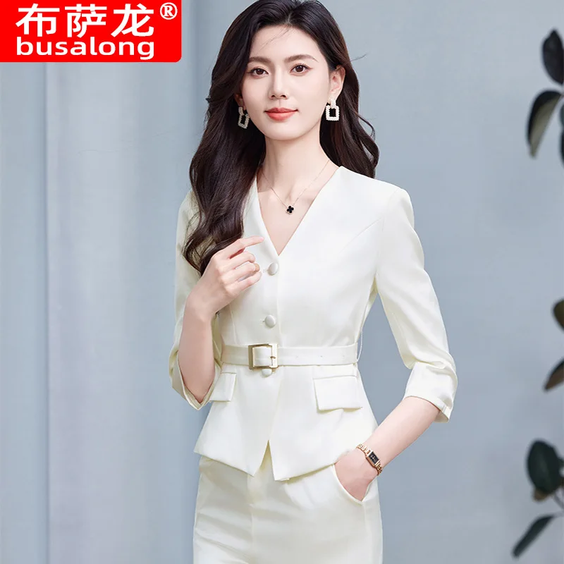 Spring Summer New Professional Suit for Beauty Salon Hotel Restaurant Front Desk Workwear High-end Elegant Set Workwear for Wome