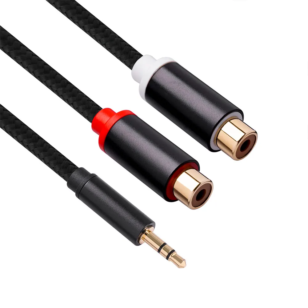 3.5mm Male to 2RCA Female Jack Stereo AUX Audio Cable Y Adapter Splitter 0.3 Meters for iPhone MP3 Tablet Computer Speaker